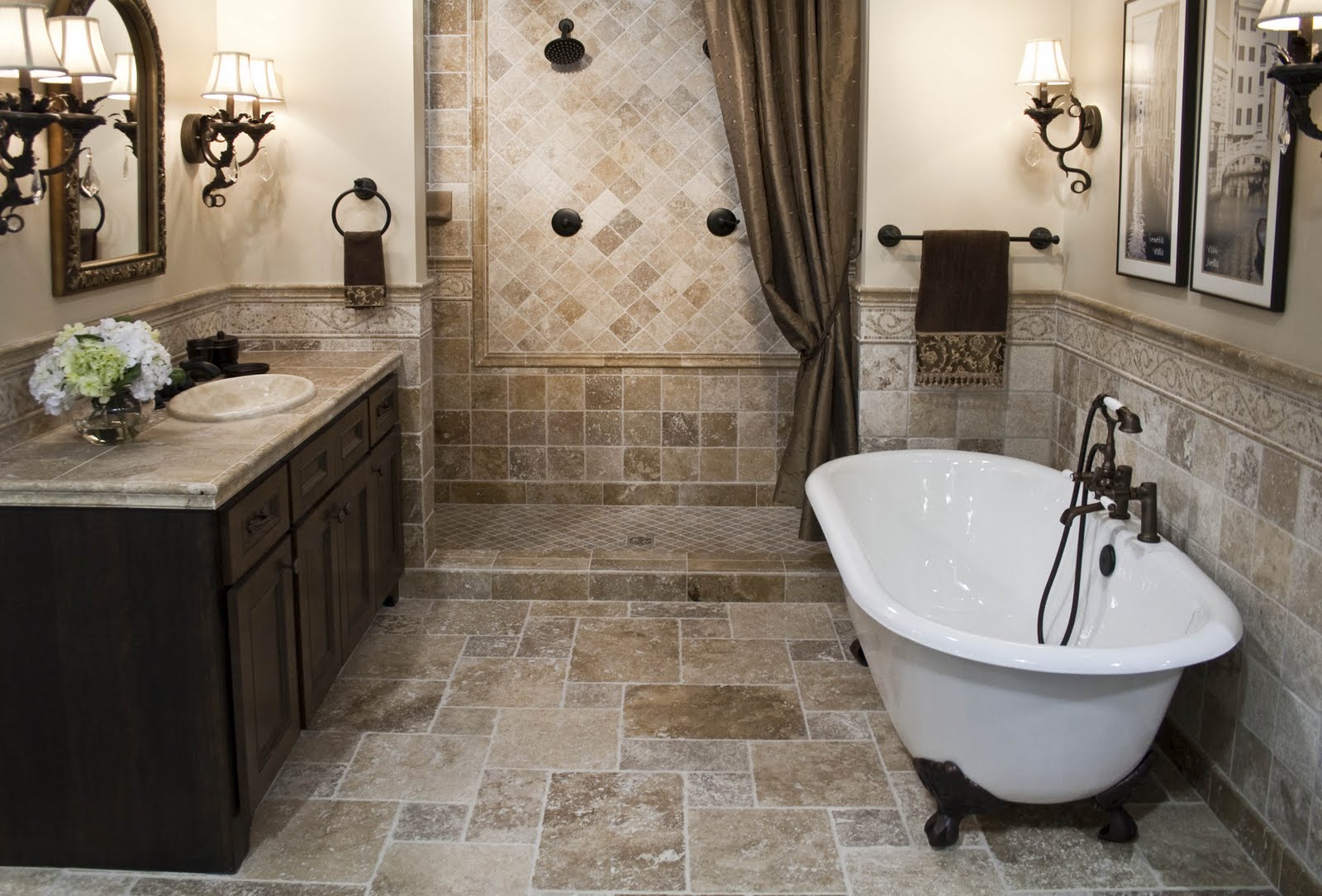 Remodeled bathroom with a tiled walk-in shower